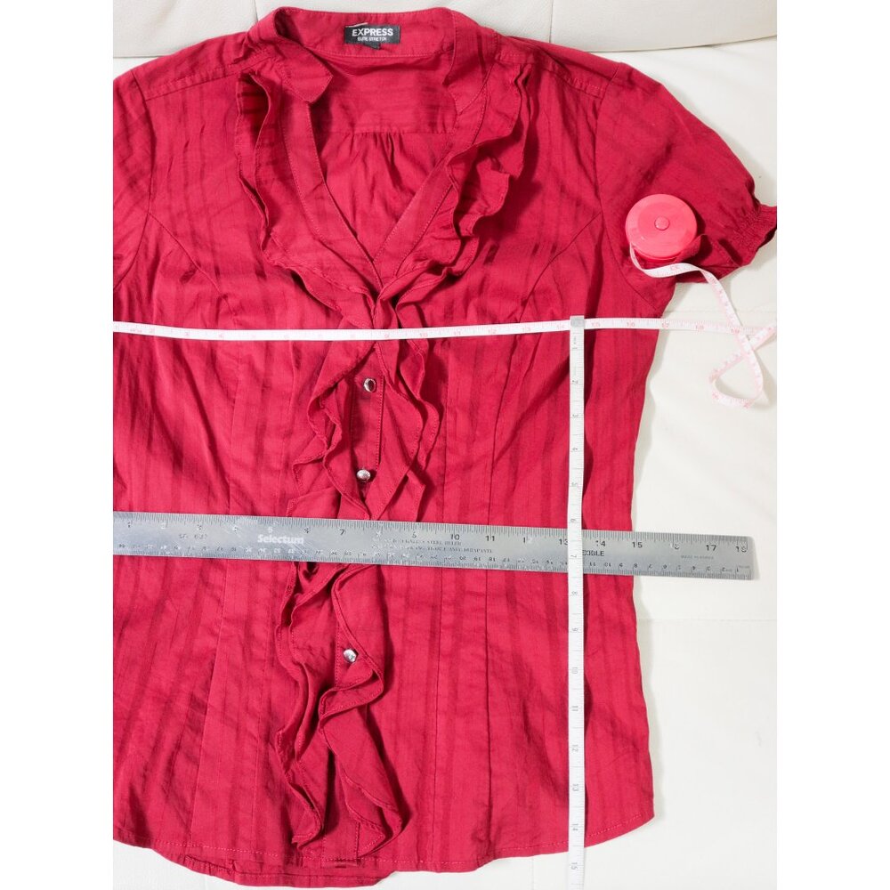 Express Red Ruffle Front Short Sleeve Blouse - Picture 8 of 8